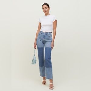 NWT Reformation Clayton Carpenter Patch High Rise Straight Jeans